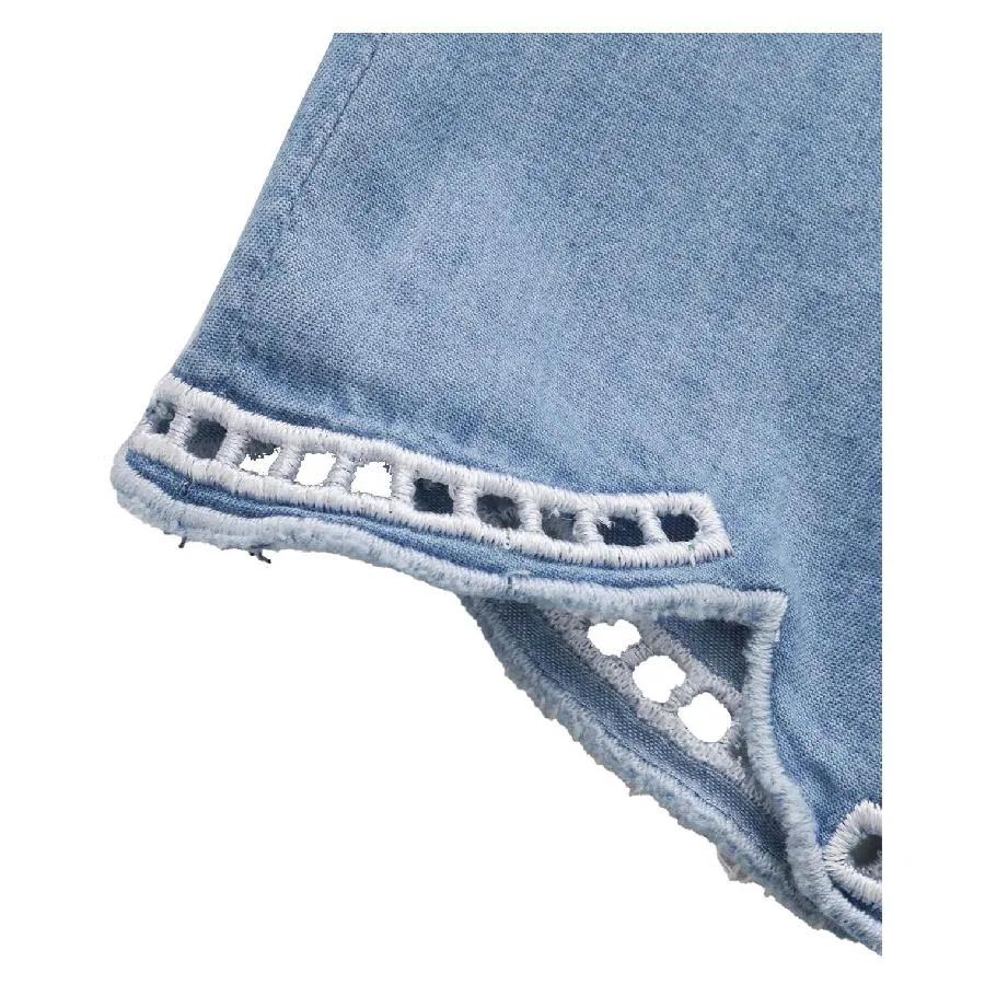 Шорты из органического хлопка с завязками Curved Hem Tie-Fasten Chloé, Denim Blue — фото 4