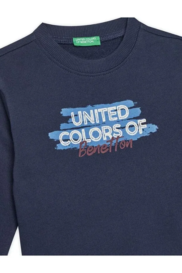 Детские свитшот для мальчиков с принтом United Colors Of Benetton, Navy Blue — фото 3