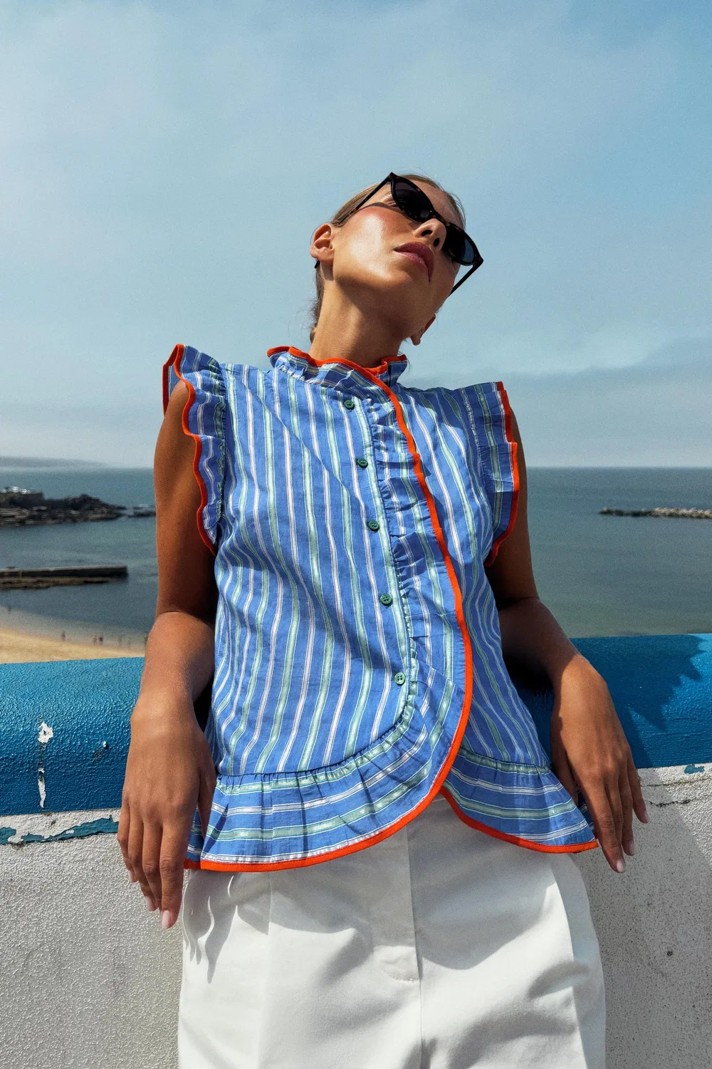 Полосатая рубашка с оборками ZARA, Blue — фото 3