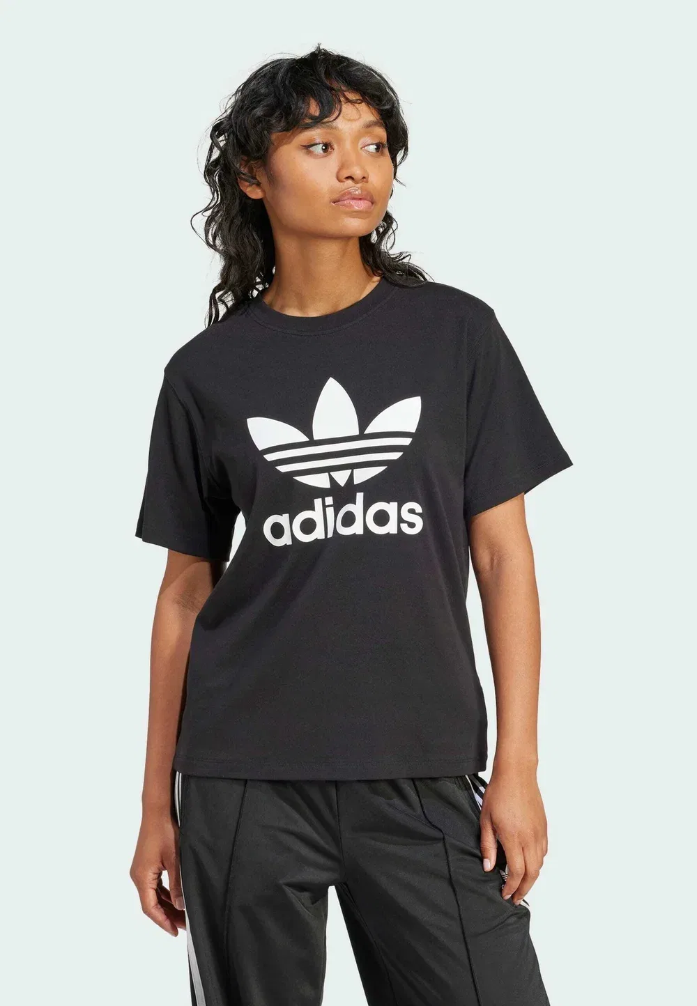Футболка с принтом трилистника (обычная) Adidas Originals, Black