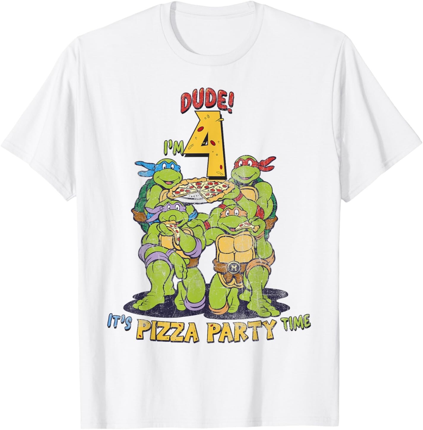 

Мужская футболка Teenage Mutant Ninja Turtles I'm 4 Dude Pizza Birthday Party, белый