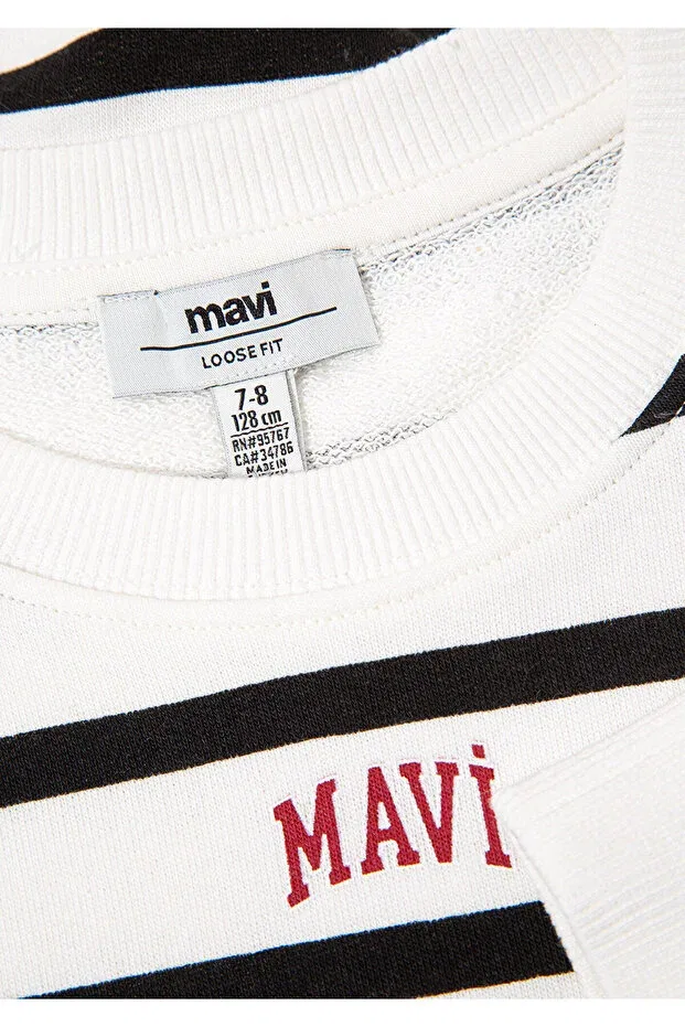 Детское для девочек свитшот с принтом Logo Printed Black Striped Mavi, Black-900 — фото 4