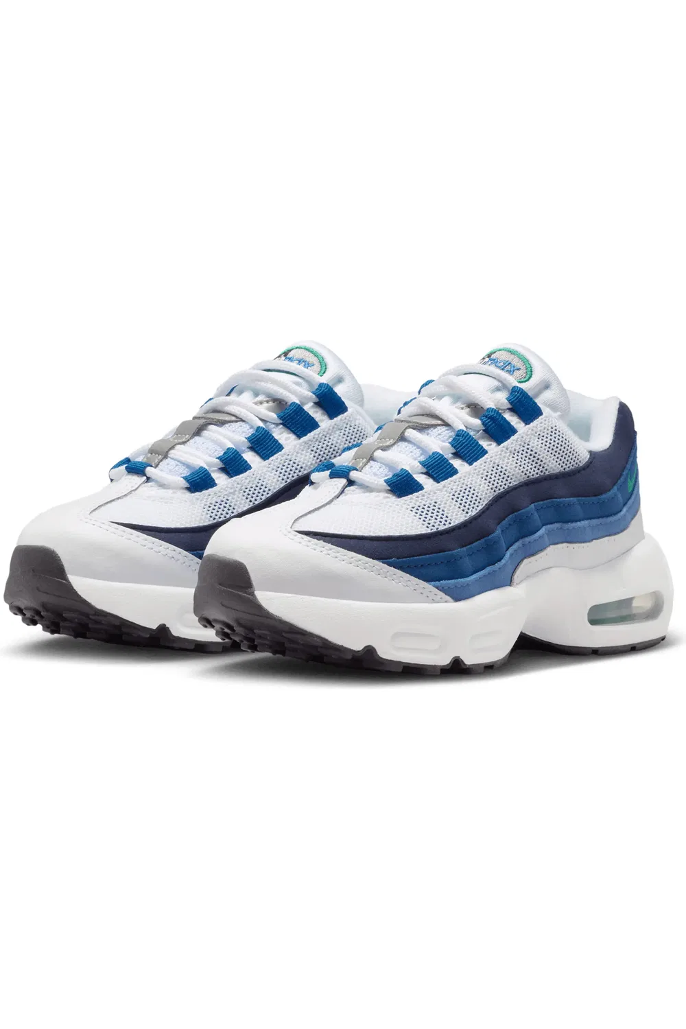 Детские кроссовки на шнуровке с амортизацией Air Max 95 Nike, белый/ синий/ синий/ зеленый