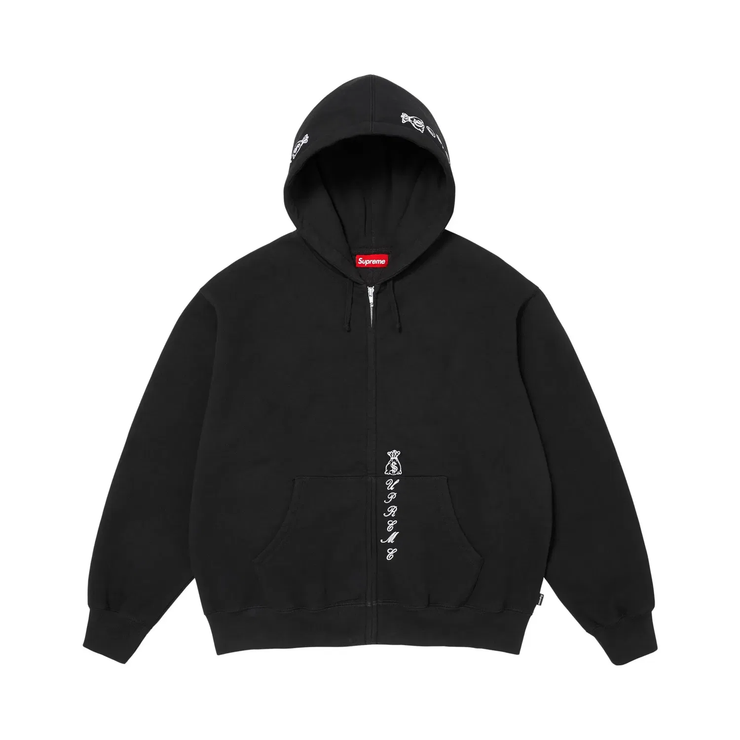 Свитшот на молнии с капюшоном с принтом God Over Money Supreme, Black