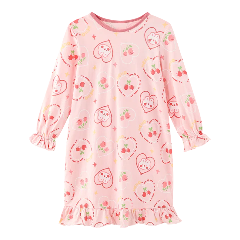 Детская пижама-платье с длинным рукавом хлопковая Red bean, Light Pink