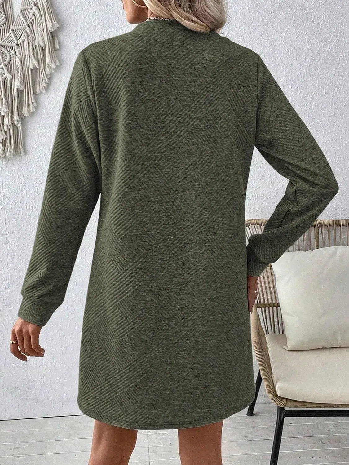Женское платье-футболка с круглым вырезом Colorblock, Army Green — фото 3