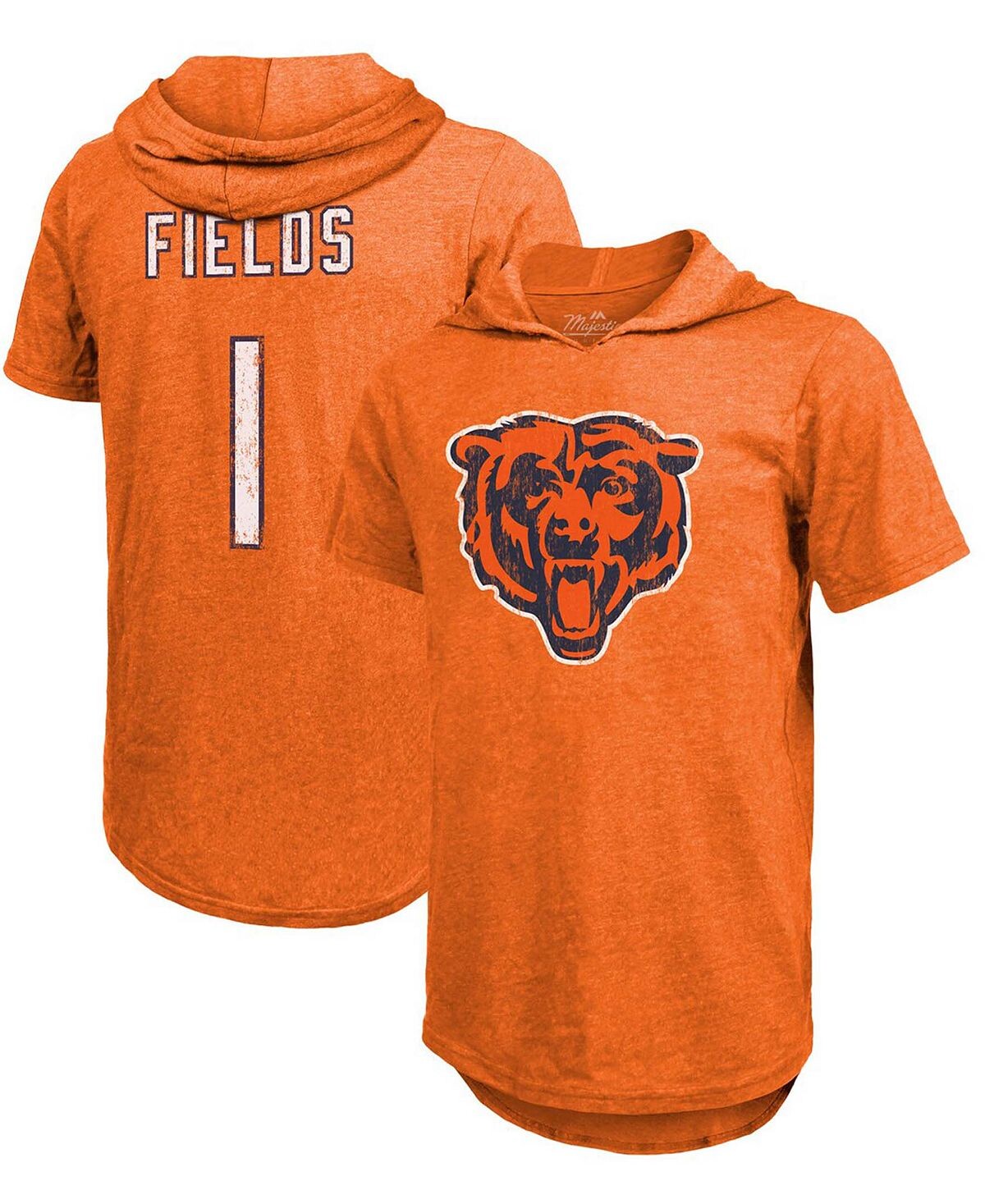 

Мужская футболка с капюшоном и короткими рукавами justin fields orange chicago bears player name number tri-blend Industry Rag