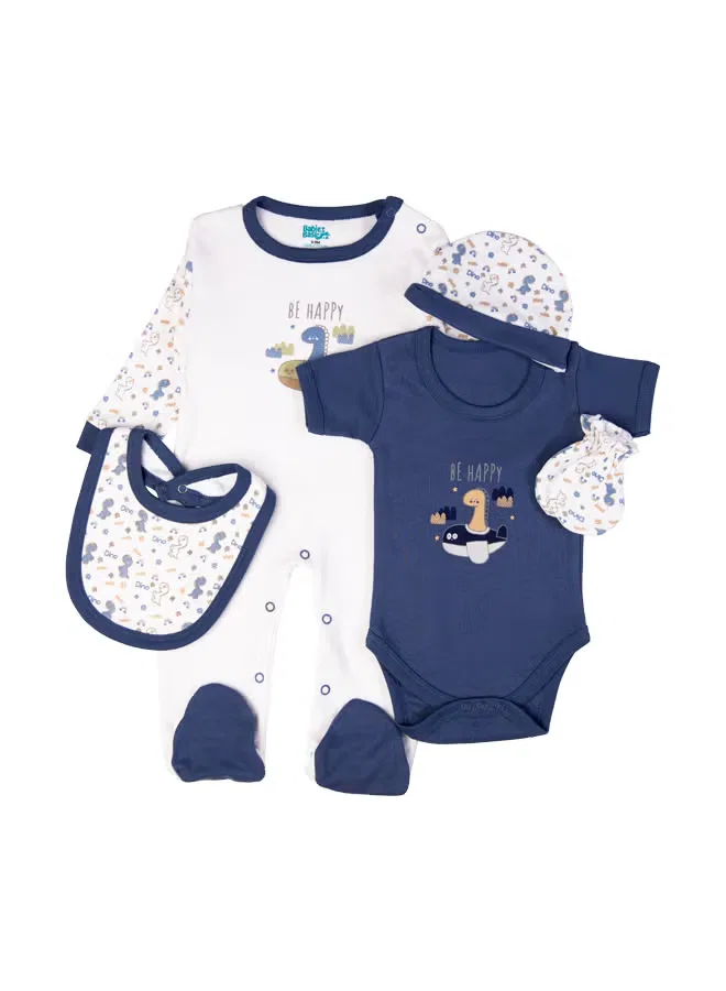 Комплект детской одежды из 5 предметов с принтом Be Happy Babies Basic, голубой — фото 4