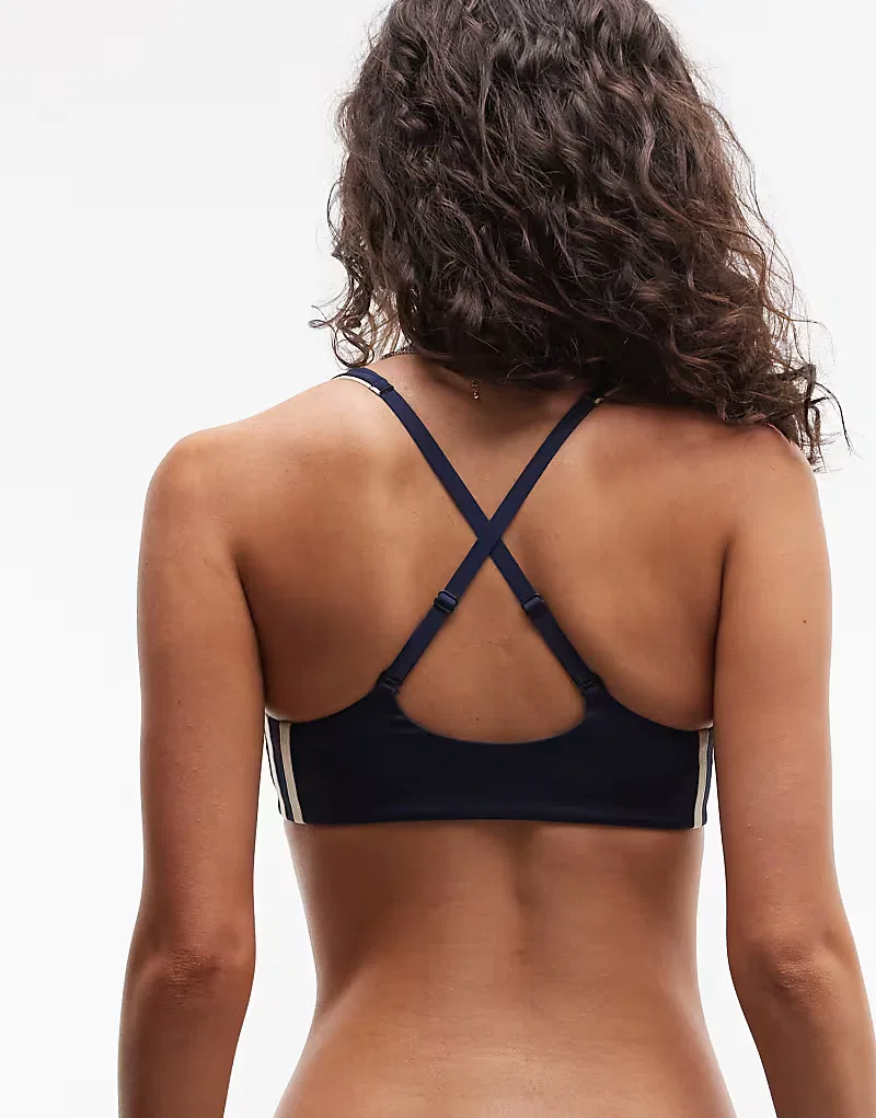 Спортивный бюстгальтер Adidas Originals Sports с легкой поддержкой и перекрученными штанинами, темно-синий и кремовый — фото 4
