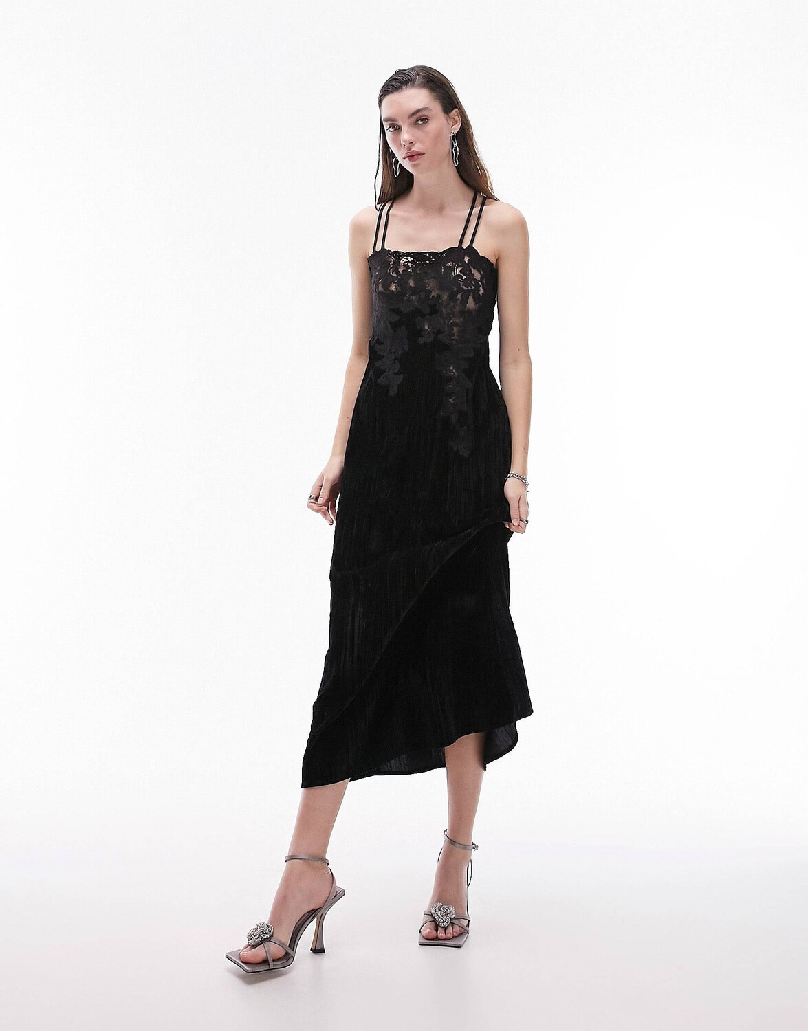 

Платье Topshop Velvet And Lace Midi Slip, черный