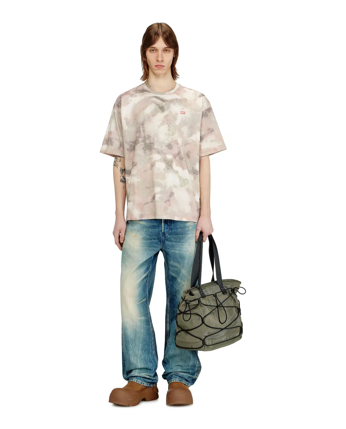 Мужская футболка оверсайз с принтом Camouflage Diesel, Beige/Marrón — фото 3