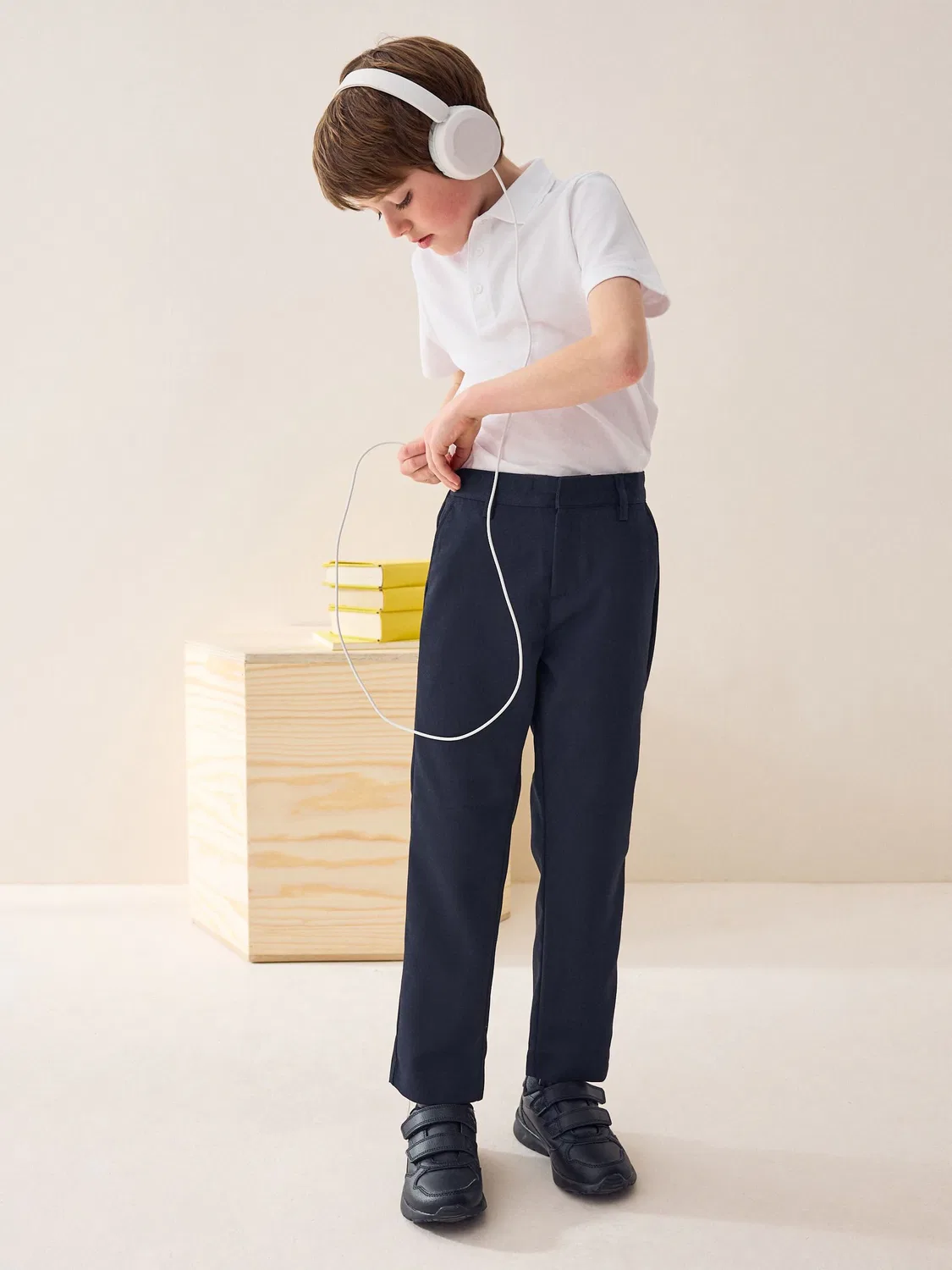 Брюки прямого кроя с регулируемой талией, модель Navy Regular Waist Straight Leg School Trousers Next, темно-синий — фото 3