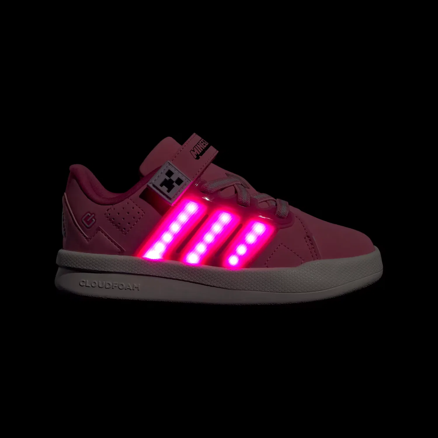 Детские кроссовки со светодиодной подсветкой Minecraft Lightorama Court Adidas Sportswear, Bliss Pink/Pulse Magenta/Ice Lavender — фото 2