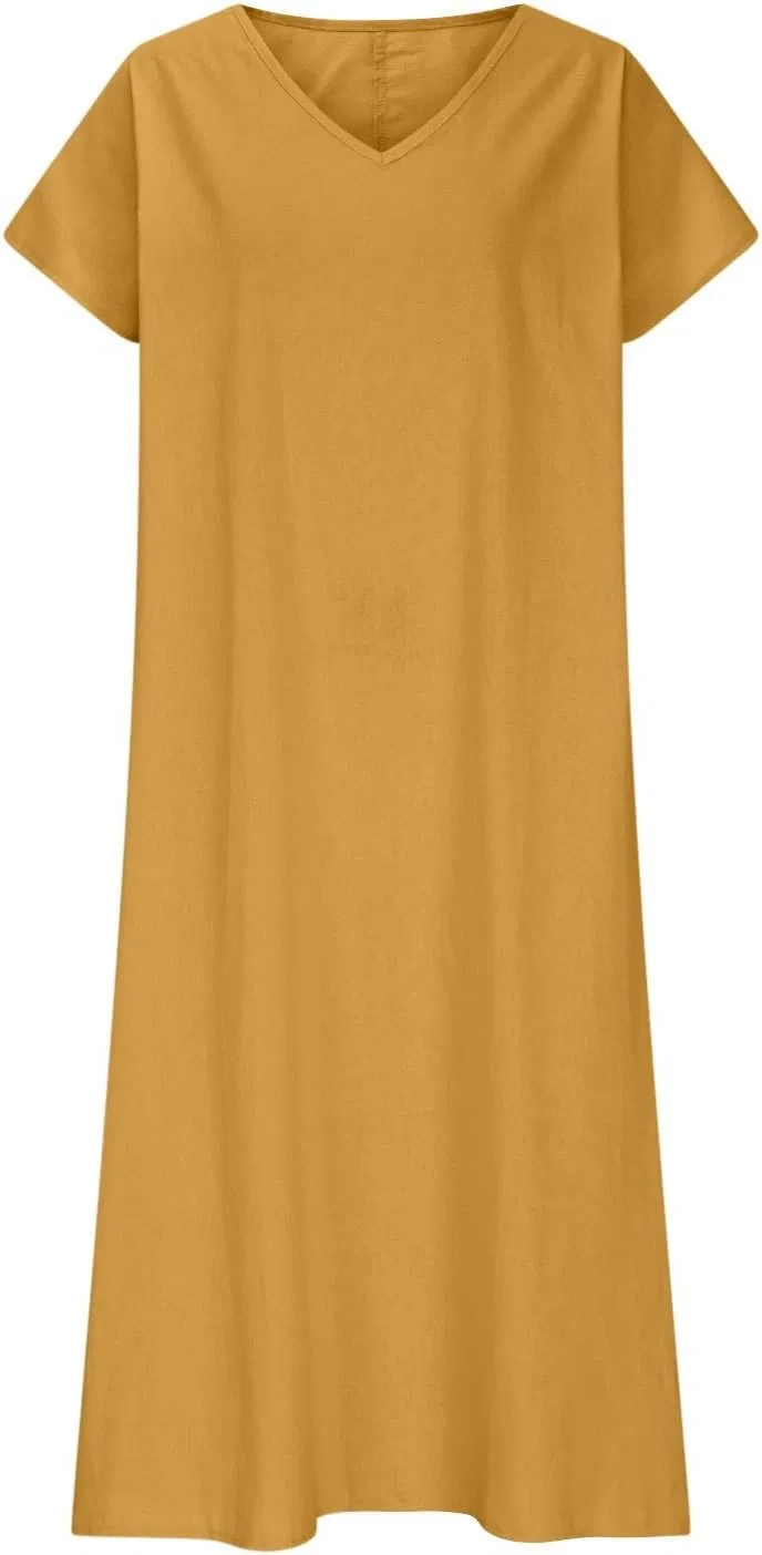 Женское макси-платье с V-образным вырезом и цветочным принтом, earthy Yellow — фото 3