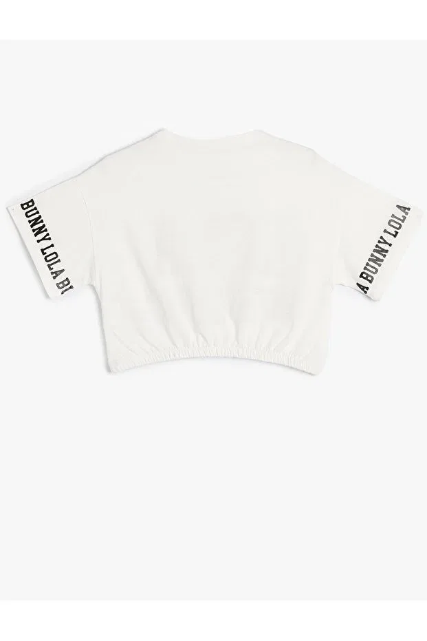 Детская футболка для девочек с принтом Crop Lola Bunny T-Shirt Licensed Elastic Waist Koton, Ecru — фото 4