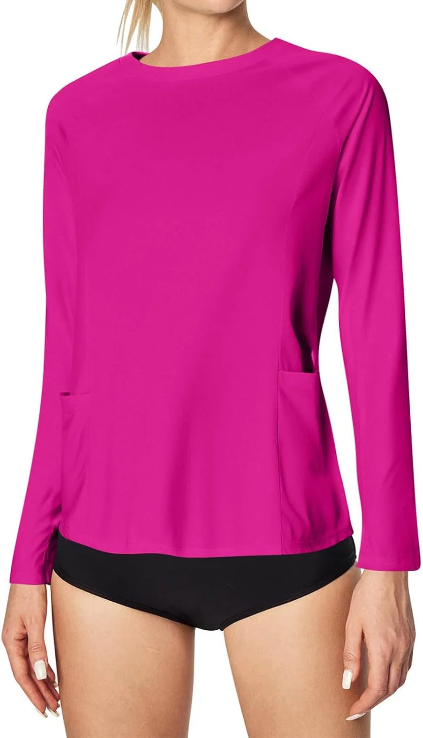 Женская защитная футболка с длинным рукавом UPF 50+ Rseomihvy, Hot Pink