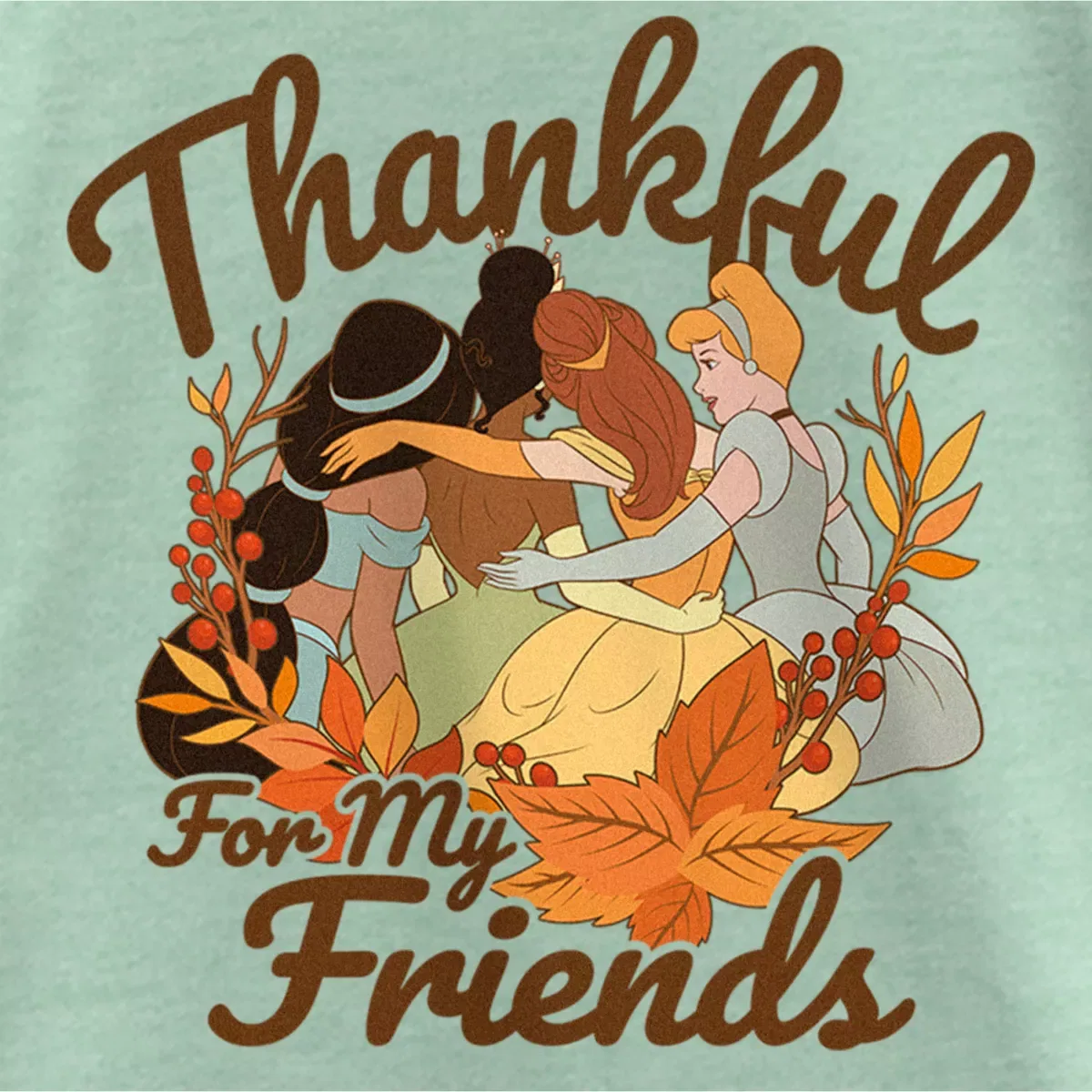 Детская футболка с принтом Disney Princesses Thankful for my Friends, Disney, Mint — фото 2