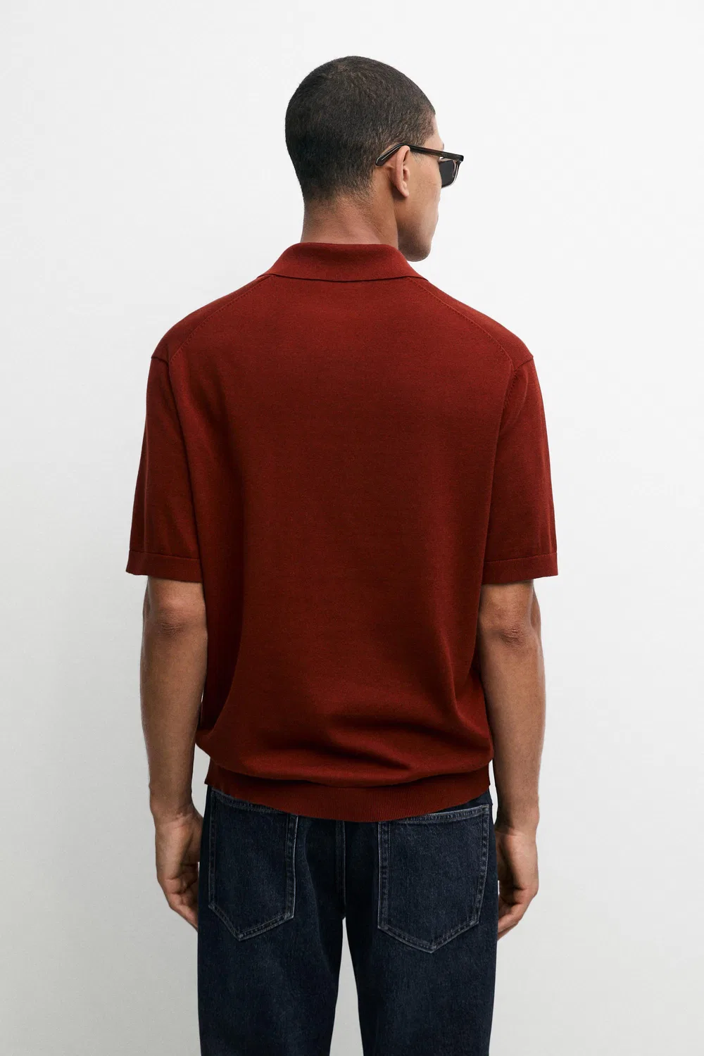 Рубашка поло Massimo Dutti, трикотажная, с V-образным вырезом, Copper — фото 3
