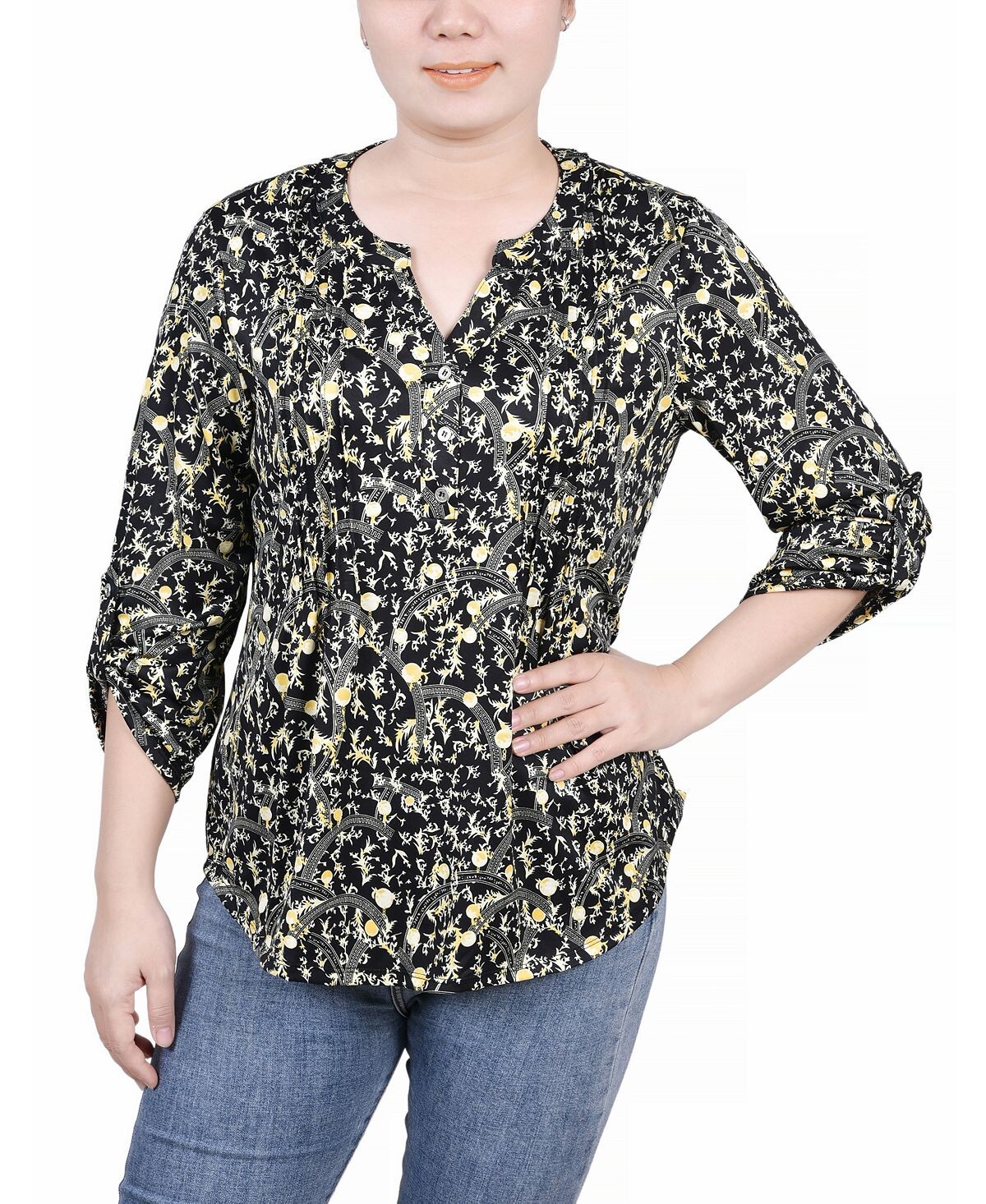 

Топ petite с y-образным вырезом и рукавами-фонариками 3/4 NY Collection, мульти