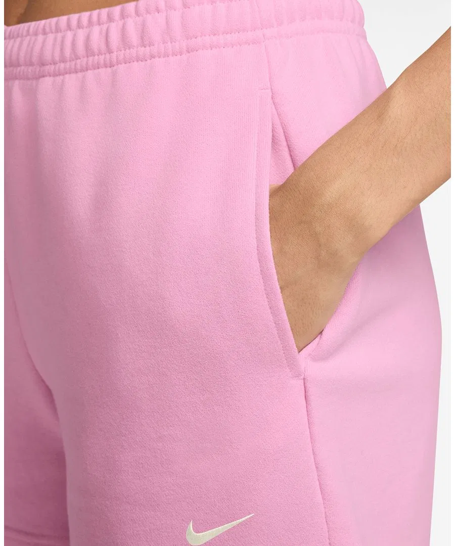 Шорты женские из футера с эластичным поясом и боковыми карманами Studio Fleece Nike, Pink Rise Sail — фото 3
