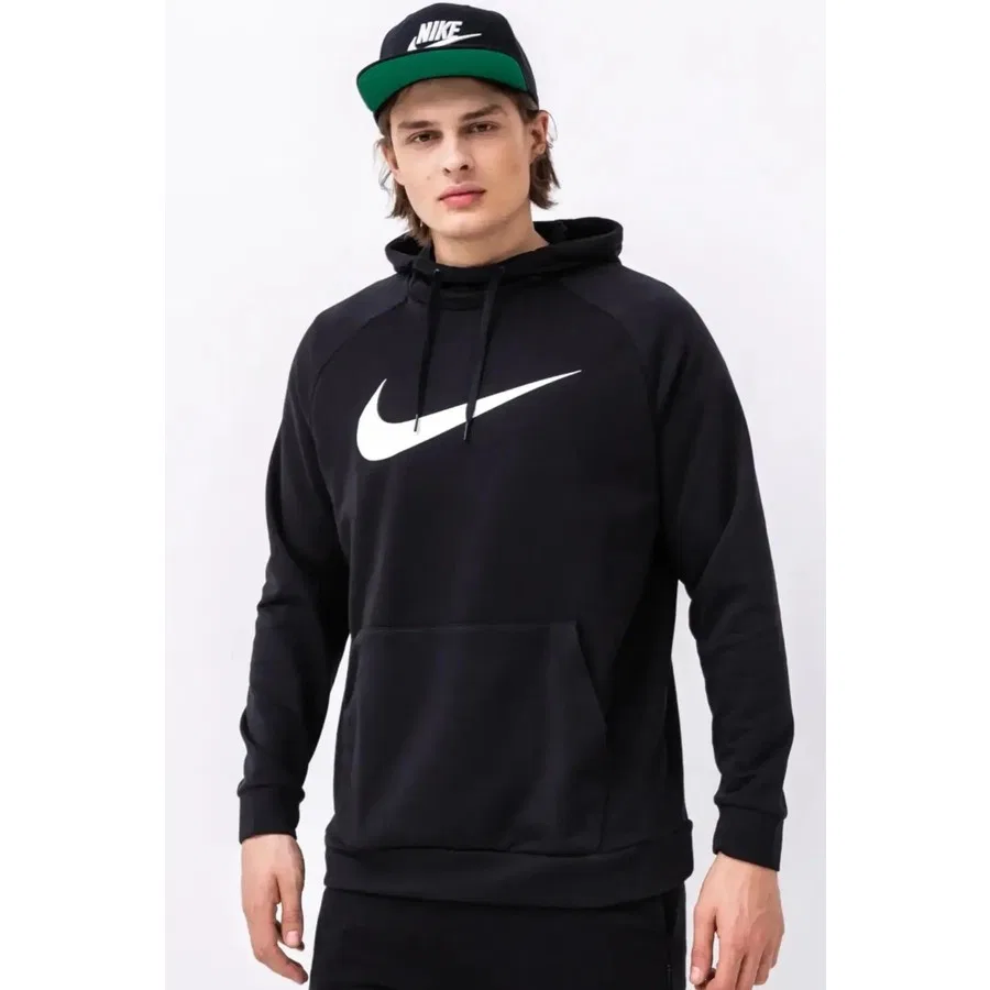 Мужской худи с капюшоном из футера Dri-Fit Nike, Черный
