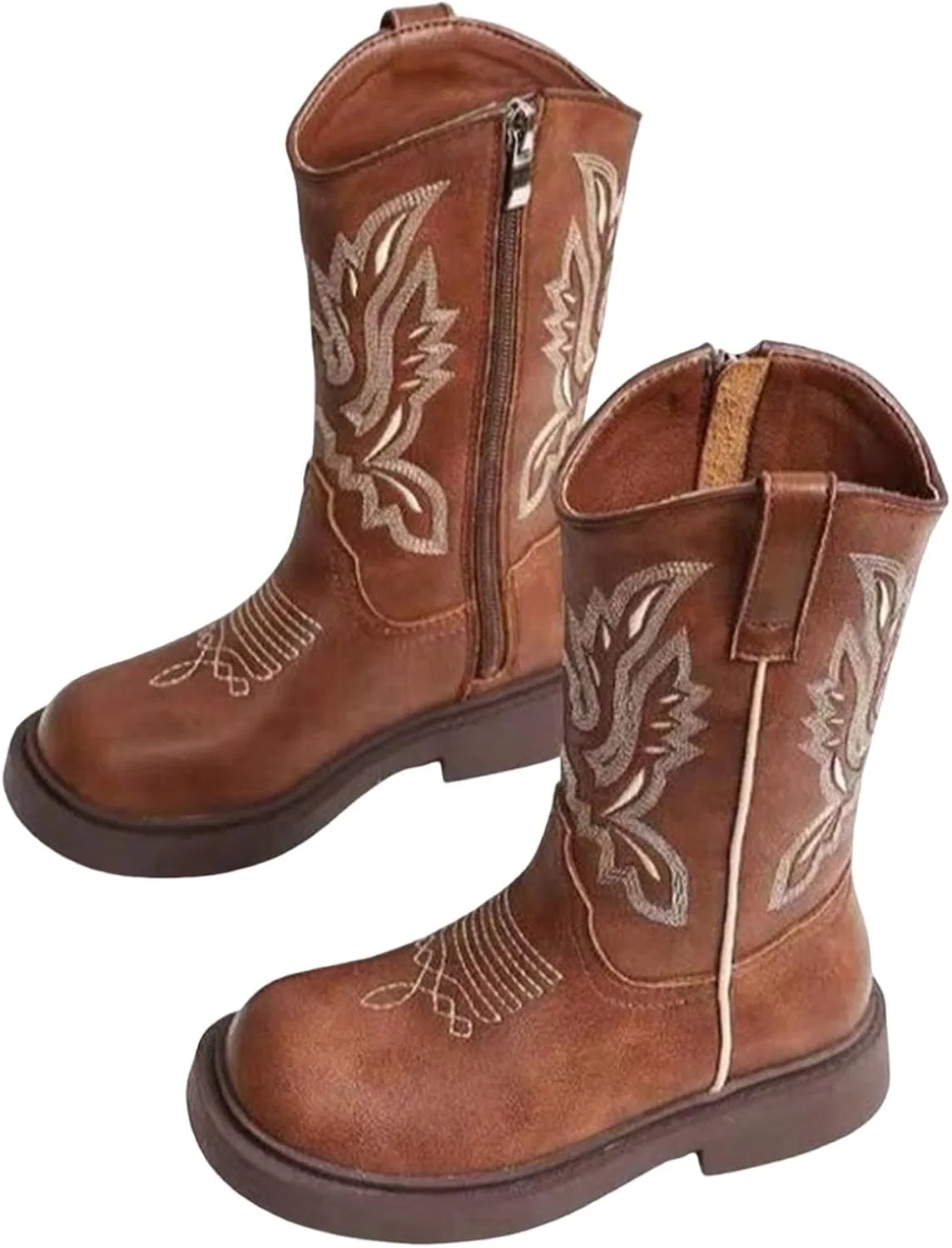 Детские сапоги для девочек с вышивкой Cowboy Boots IWIHMIV, Coffee
