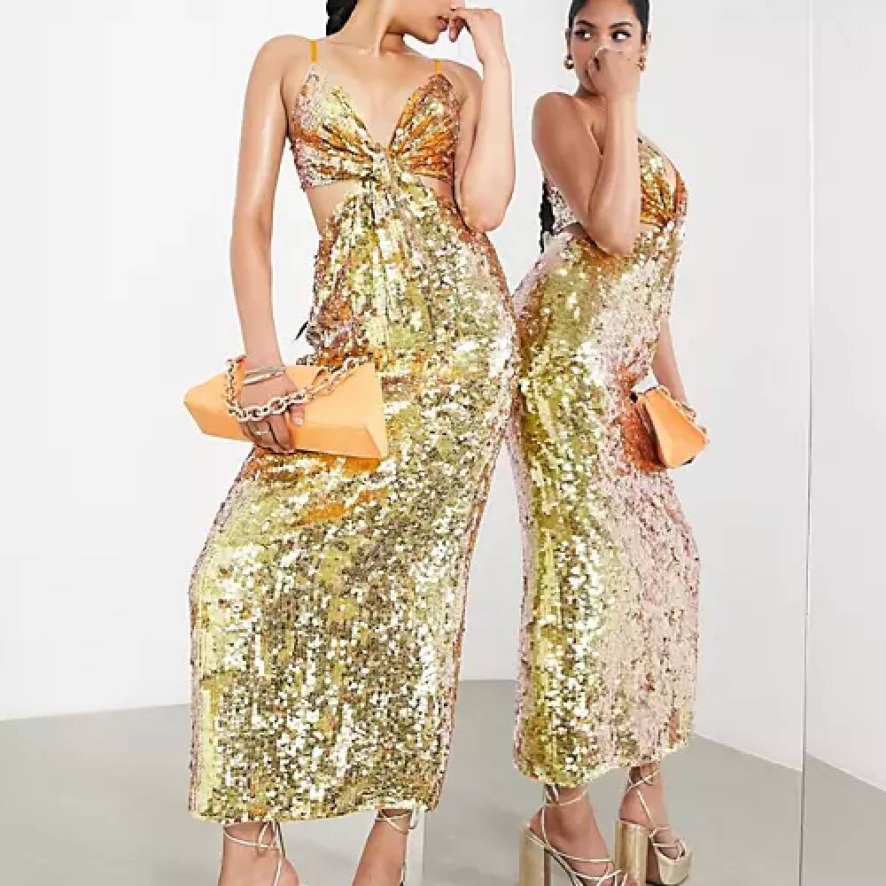 

Платье Asos Edition Sequin Strappy Midi, золотистый