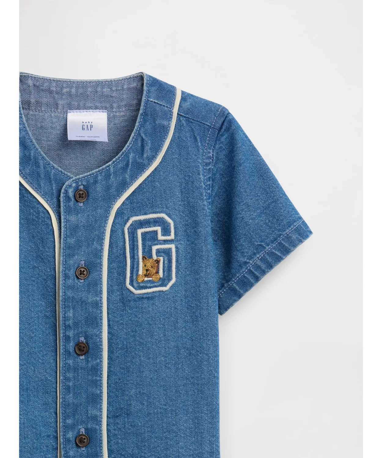 Детский комплект из джинсовой рубашки и шорт с принтом Varsity GAP, Indigo Blue — фото 3