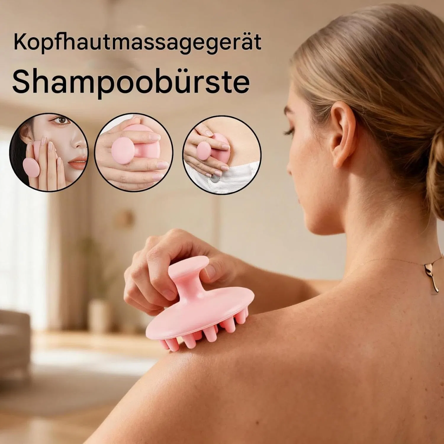 Массажный гребешок для кожи головы, Silicone, Light Pink Generisch — фото 2
