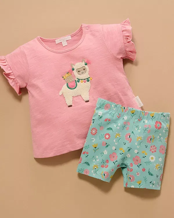Детский комплект для девочек с коротким рукавом Purebaby, Papaya — фото 2