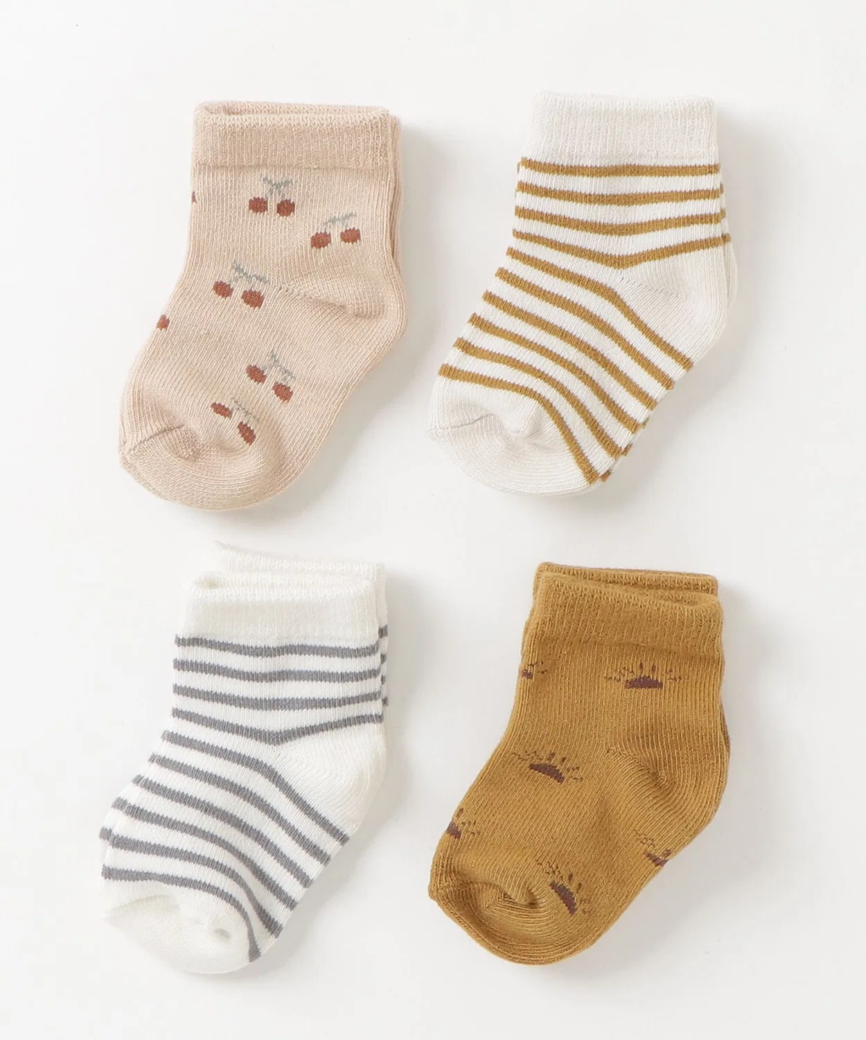 Детский набор носков с принтом Cherry, Ocre Stripe, Suns, Indigo Stripe Quincy Mae