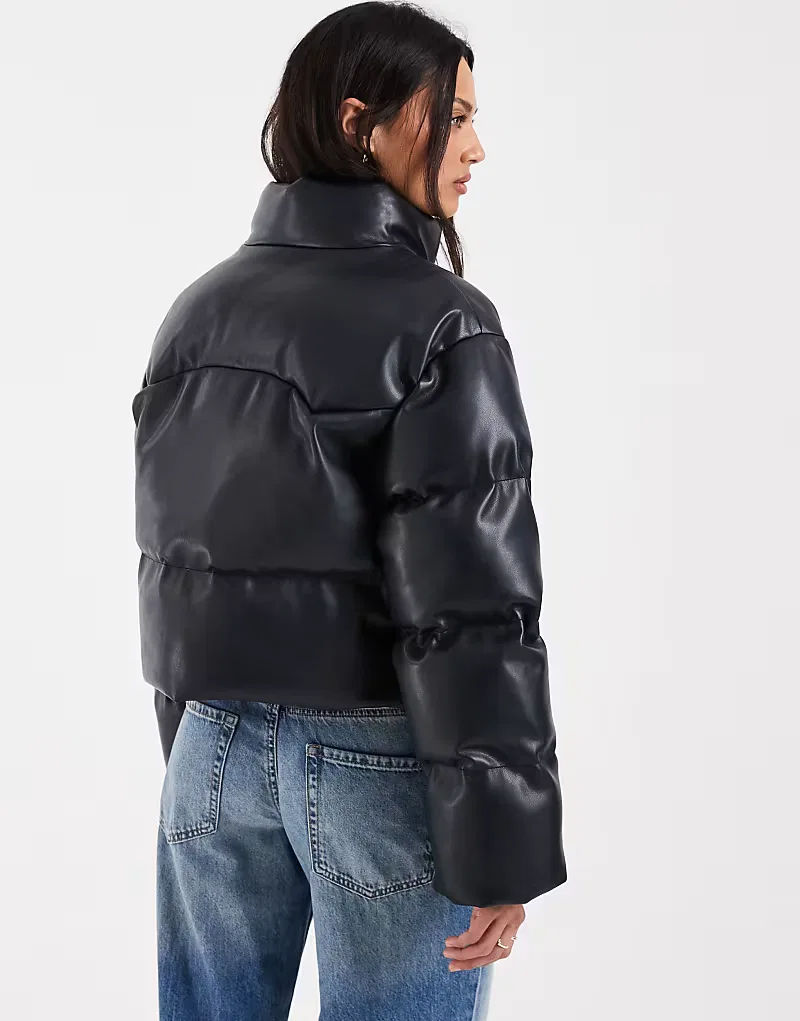 Укороченная пуховая куртка Levi's Palmer из искусственной кожи, черный — фото 4