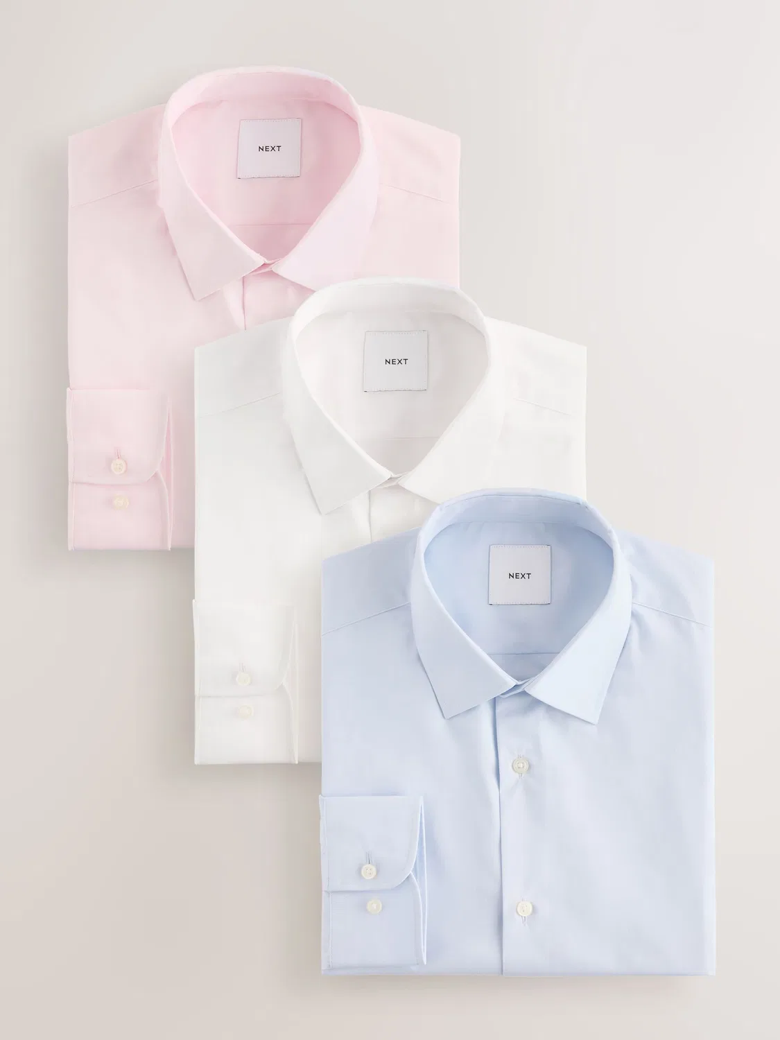 Next Разноцветные оксфордские рубашки Smart Slim Fit с одной манжетой, 3 пары простых в уходе