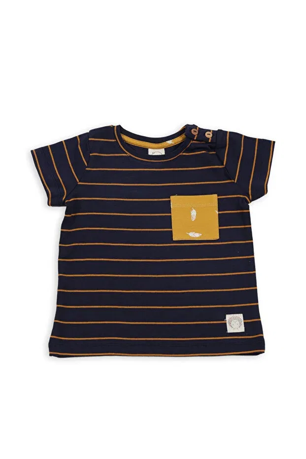Детская футболка для мальчиков с принтом Zumi Baby Kids, Navy Blue (Mustard Stripe) — фото 3