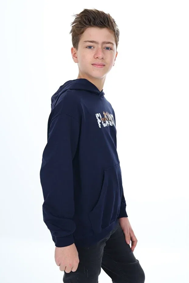 Детская толстовка для мальчиков с принтом Flaunt Printed Toontoy, Navy Blue — фото 2