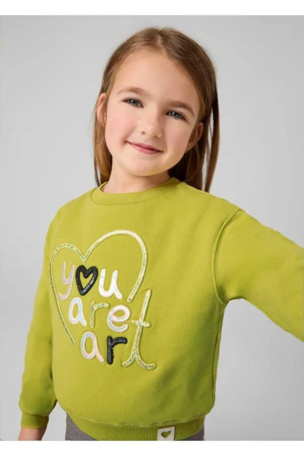 Детские свитшот для девочек с принтом Winter girls' sweatshirt Mayoral, Green — фото 3