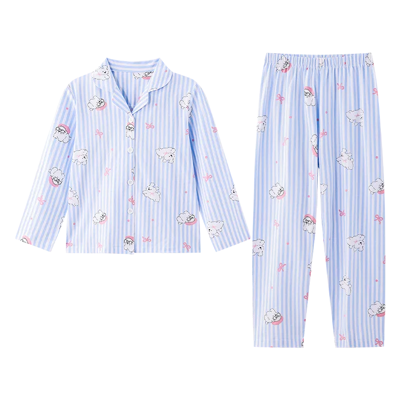Детский комплект пижамы для девочек длинным рукавом Red bean, Blue Stripes