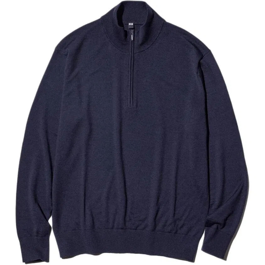 Мужской свитер с воротником-стойкой, прямой крой FW26 Knitwear, UNIQLO, 69 Navy Blue