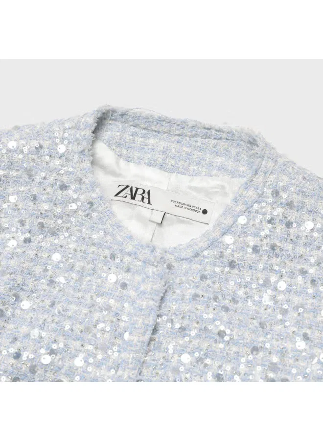 Жакет с блестками и цветными блоками Zara, голубой — фото 4