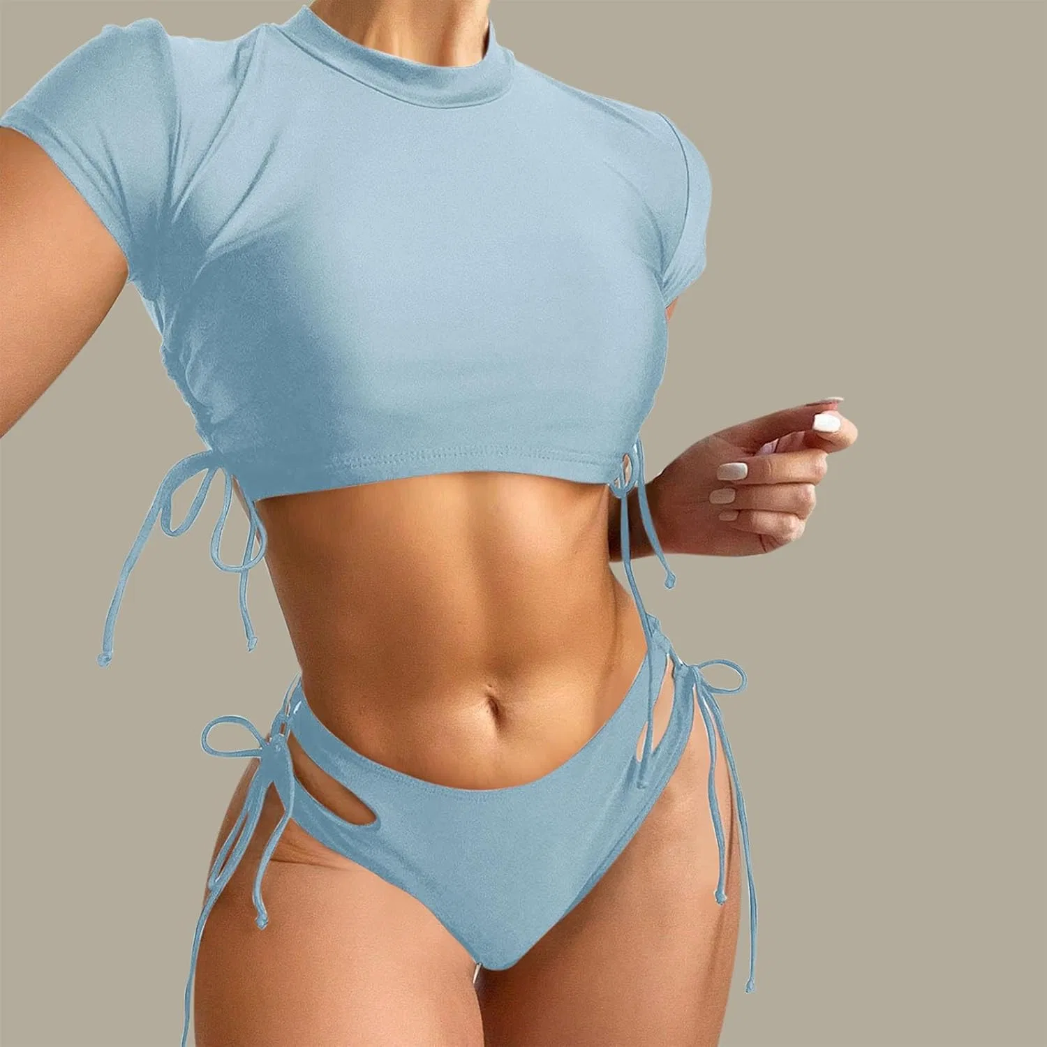 Женский рашгард с шортами 2-piece Drawstring Bathing Suit, Sky Blue — фото 2