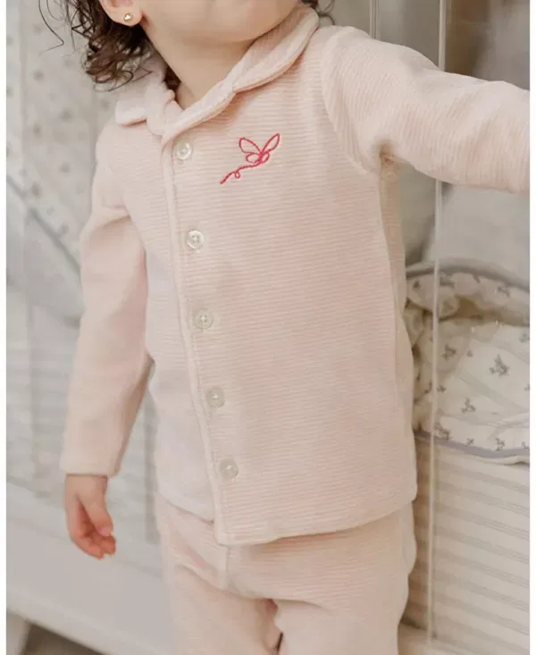 Детский комплект пижам из велюра в полоску Unisex velour stripe collection pajama set Ely's & Co., розовый — фото 4
