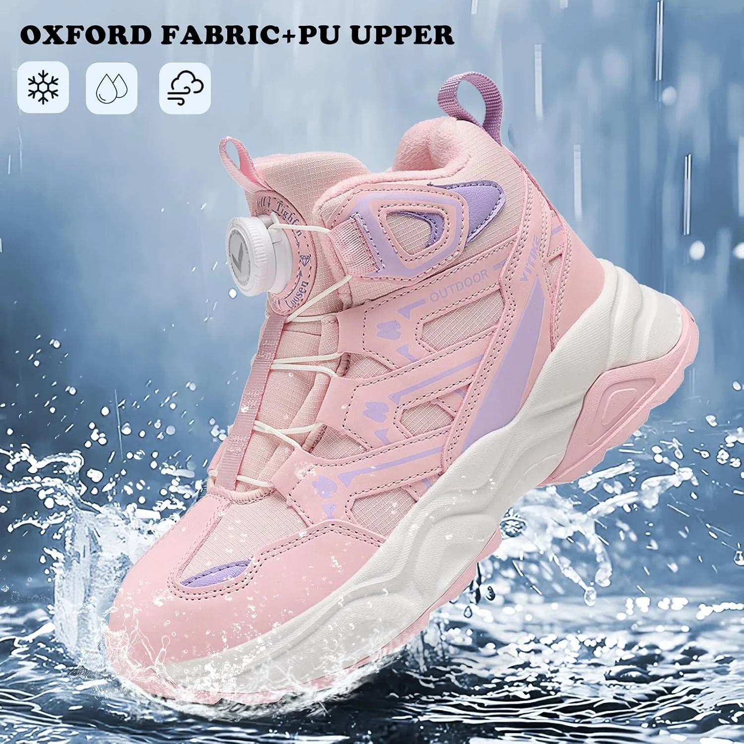 Детские зимние ботинки для мальчиков и девочек водонепроницаемые JMFCHI SPORTS, Pink — фото 4