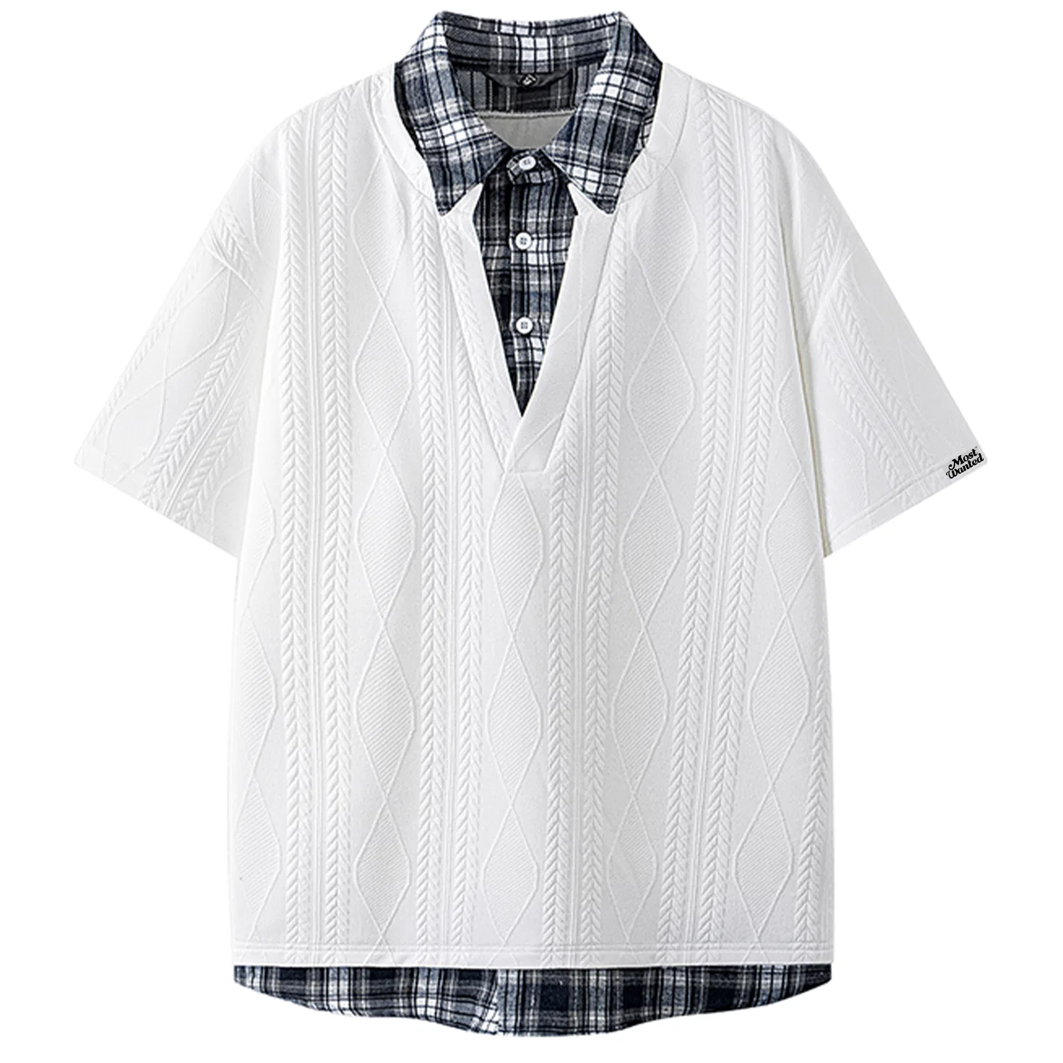 Детская футболка с лацканом модерат прямого кроя Black Patchwork Plaid MostwantedLab, Black Patchwork Plaid — фото 3