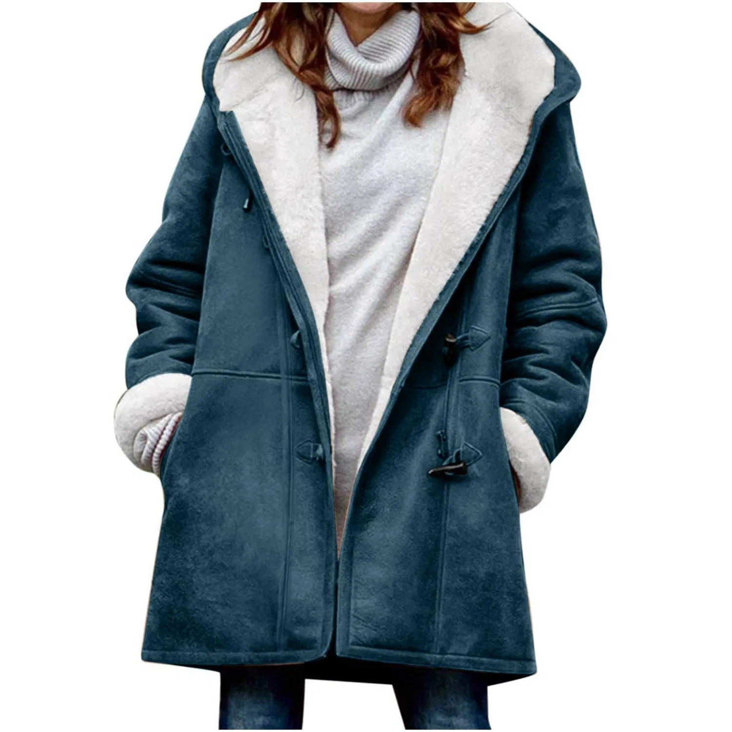 Женское зимнее пальто с капюшоном, свободного кроя, Pea Coat, Blu Navy