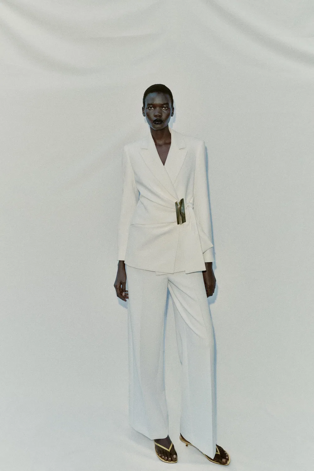 Брюки прямого кроя с высокой талией ZARA, Oyster-White