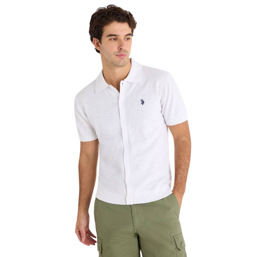 Мужская футболка-поло U.S. Polo Assn. Button Front Seed Stitch Cotton Slub, белый