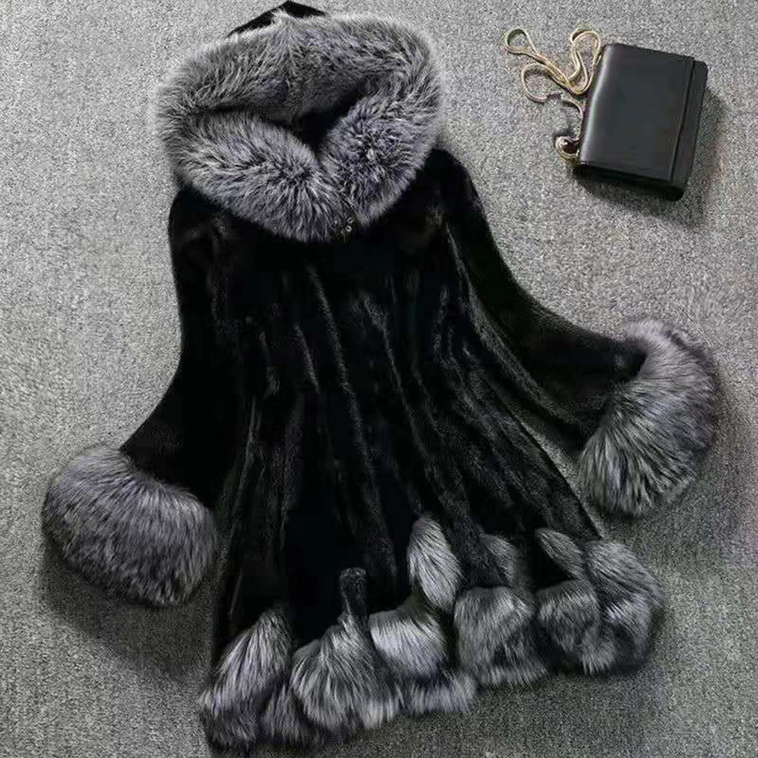Женская куртка из флиса с капюшоном, с принтом Teddy Bear Coat, Nero 1 — фото 3