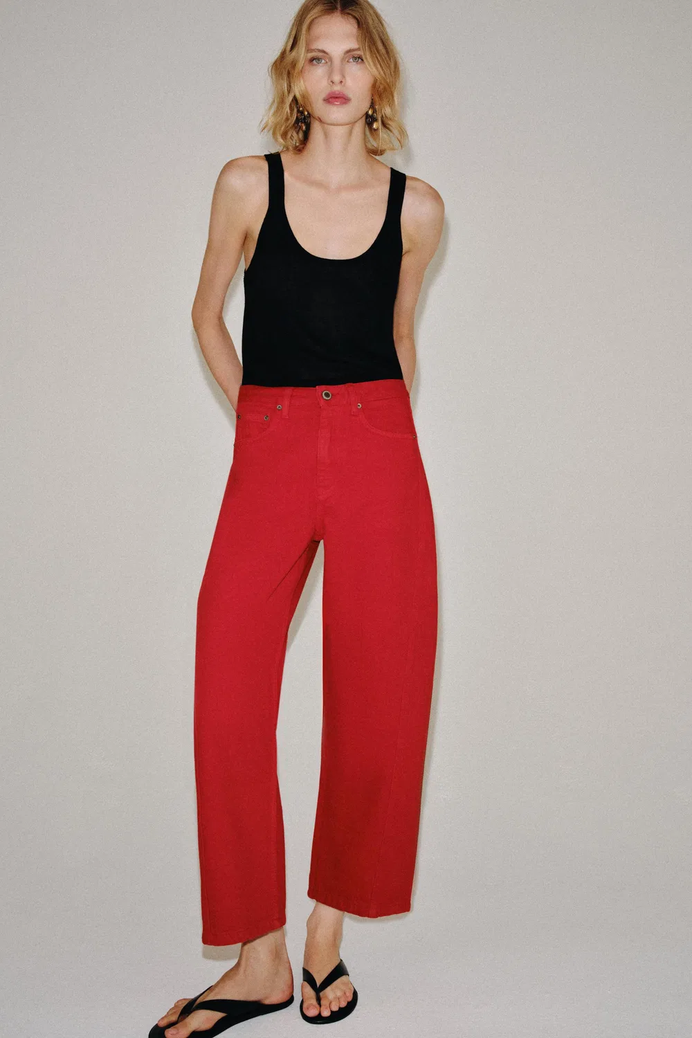 Джинсы свободного кроя средней посадки из коллекции ZW ZARA, Red — фото 4