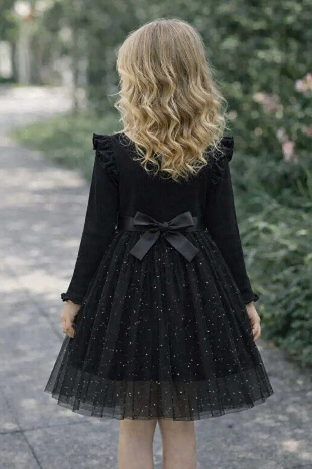 Детское платье для девочек с воланами Bebeğime Çorap, Black — фото 3