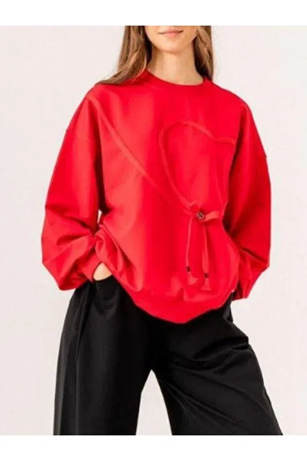 Детские свитшот для девочек с длинным рукавом Heart detailed girl's sweatshirt Zekids, Red — фото 4